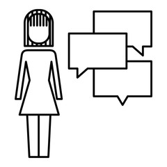 businesswoman with speech bubbles communication vector illustration outline image