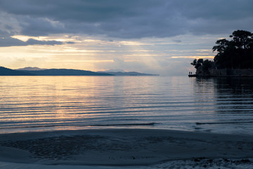 Sunset sea and mountains