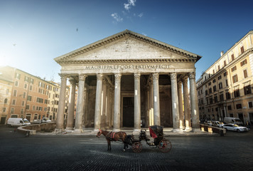 Fototapeta na wymiar Pantheon, horse in the foreground, Rome, Italy