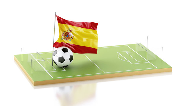 3d Spain flag and soccer ball.