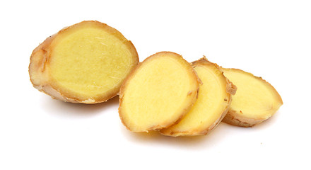 Fresh ginger on a white background