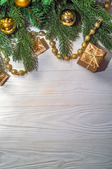 Christmas background on white vintage wooden board