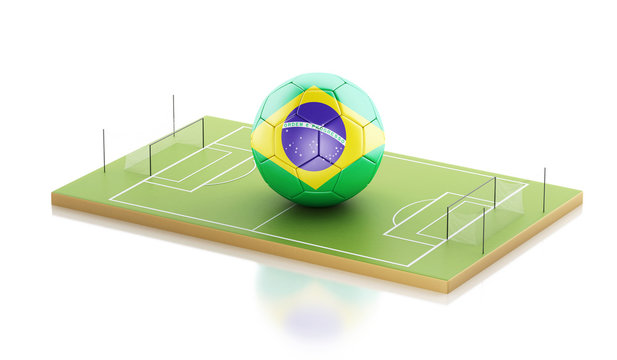 3d Brazil flag and soccer ball.