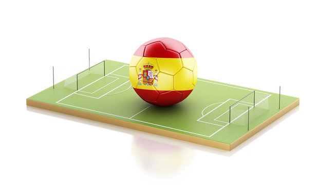3d Spain flag and soccer ball.