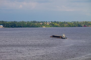 Barge floating on the Dnieper river