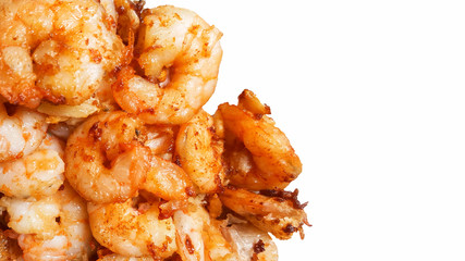 fried prawns with garlic isolated on white background