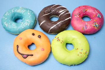 five colored delicious donut