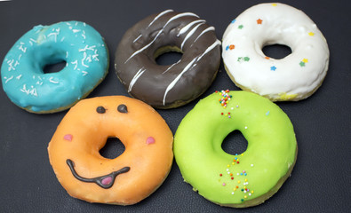 five colored delicious donut