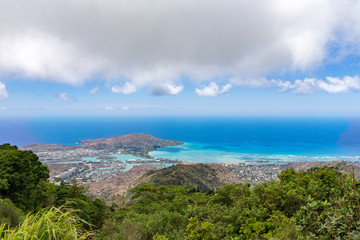 Scenic view of Hawaii Kai town and Mauna'Ohi Ridge