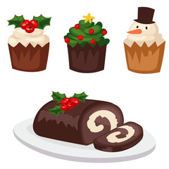 Christmas food and desserts holiday decoration xmas sweet celebration vector traditional festive winter cake homemade dish.