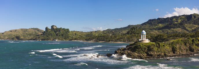 180 degree panorama of beaches and mountains in the Dominican Republic near Puerto Plata.
