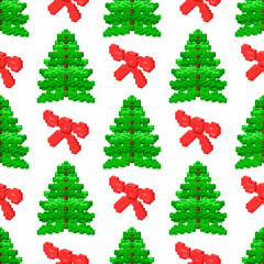 Pine tree pixel green vector christmas holiday needle leaf trunk fir plant natural seamless pattern illustration