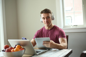 Young man using technology. 