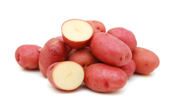 red potatoes on white background