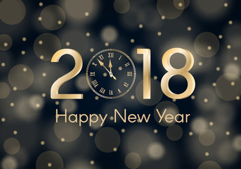 Fototapeta premium Abstract gold shining New Year 2018 concept on blue ambient blurred background. Luxury design. Vector illustration
