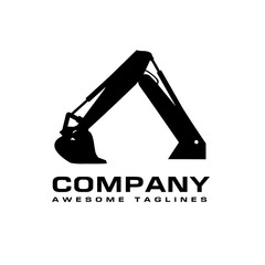 Excavators Construction machinery logo, Hydraulic mining excavator vector logo,. Heavy construction equipment symbol with boom dipper and bucket. Construction machinery for digging sand gravel or dirt © krustovin