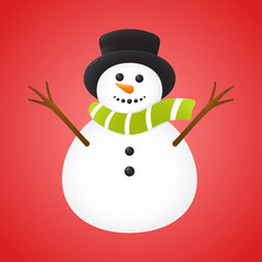 Snowman isolated on red background. Vector.