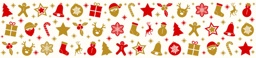 Panoramic banner with Christmas elements. Vector.