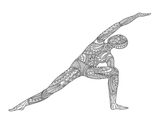 Graphic vector illustration of a woman doing Yoga, sitting in Extended Side Angle Pose