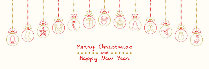 Naklejka na ściany i meble Hand drawn Christmas ornaments with wishes. Vector.