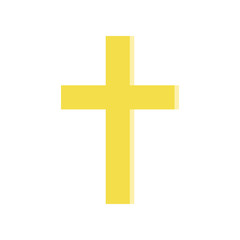Golden cross in flat style. Symbol of Roman catholic church. Simple religious icon. Vector design element for mobile app, website or infographic