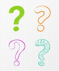 Collection of hand drawn question marks. Vector.