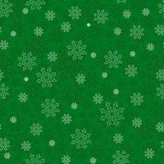 Zielone śnieżynki na zielonym tle. Tło bezszwowe święta Bożego Narodzenia - obrazy, fototapety, plakaty