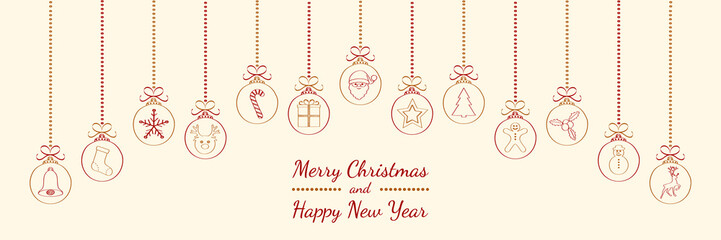 Fototapeta na wymiar Christmas banner with hand drawn elements and wishes. Vector.