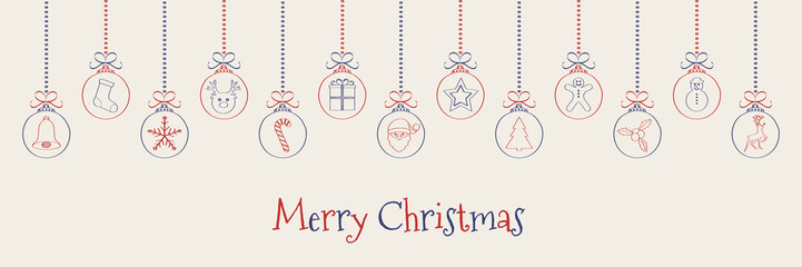 Christmas banner with hand drawn elements and wishes. Vector.