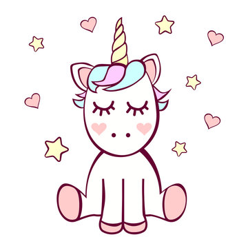 Fototapeta Unicorn with stars and hearts