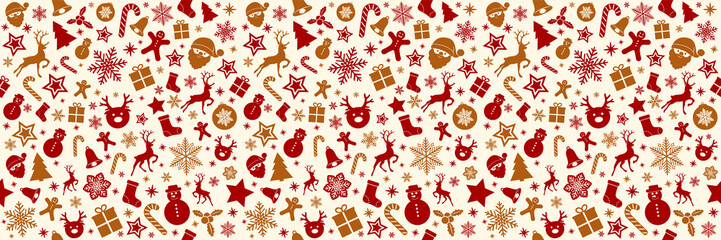 Panoramic seamless pattern with Christmas decorations. Vector.