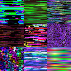 Glitch background vector glitchy noisy pixelated texture pattern tv broken computer screen with noise orabstract pixelation textured backdrop illustration set