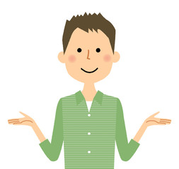 若い男性　パパ　両手を広げる