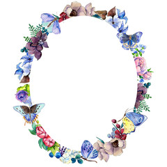 Flower composition wreath in a watercolor style. Full name of the plant: tropical flower. Aquarelle wild flower for background, texture, wrapper pattern, frame or border.