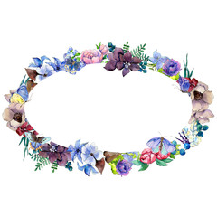 Flower composition wreath in a watercolor style. Full name of the plant: tropical flower. Aquarelle wild flower for background, texture, wrapper pattern, frame or border.