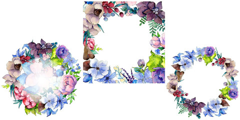 Flower composition wreath in a watercolor style. Full name of the plant: tropical flower. Aquarelle wild flower for background, texture, wrapper pattern, frame or border.