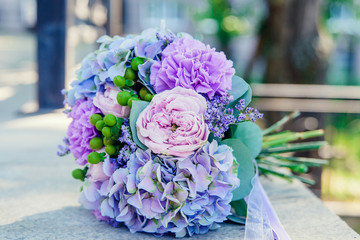 beautiful white blue bridal bouquet