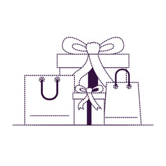 gift boxes and shopping bags in purple dotted silhouette