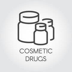 Cosmetic drugs graphic icon. Beauty products - vitamins, supplements and lotions for skin care. Healthcare and cosmetology concept. Sign or button for sites, mobile applications or catalogs. Vector