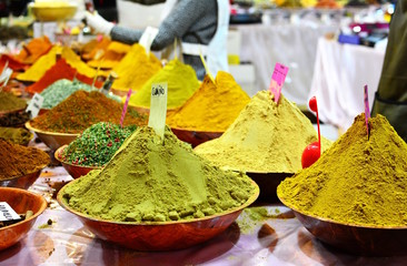 Colored aromatic spices at the market.