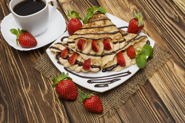 Crepes with Banana and strawberries