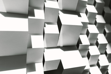Conceptual composition with white geometric shapes, abstract background