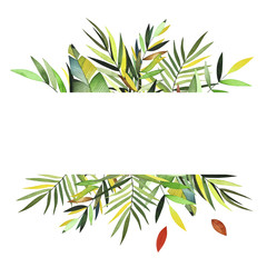 Watercolor tropic frame. Collection included colorful leaves and branches. Perfect for you postcard design,invitations,projects,wedding card,logo,packaging. - 185283094