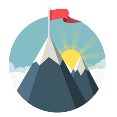 Berg mit Flagge und Sonne Flat Design Icon