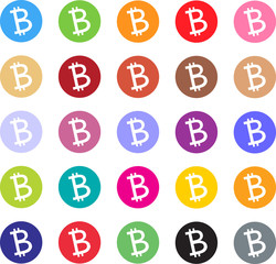 Bitcoin crypto currency coin. Flat logo on color background. Vector illustration, sign.