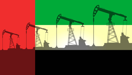 Oil pump on background of flag of Emirates (UAE). Vector illustration © spyrakot