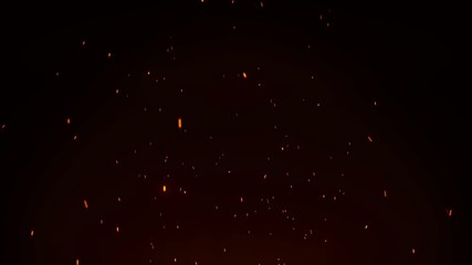 Firestorm texture on black background, shot of flying fire sparks in the air