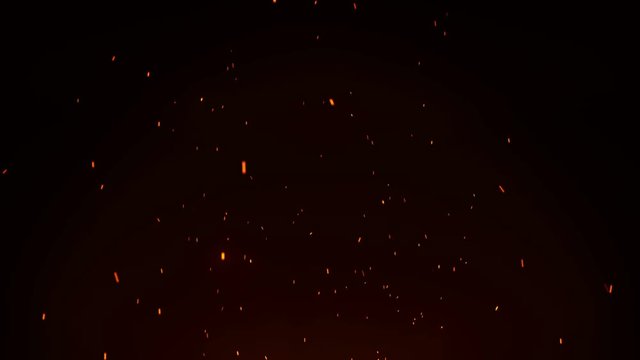 Firestorm texture on black background, shot of flying fire sparks in the air
