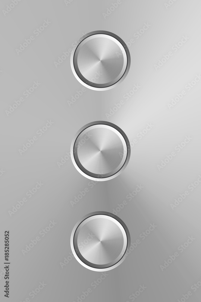 Poster metal buttons isolated on metal background. vector realistic design elements.