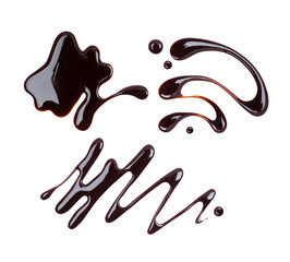 Set of chocolate painted patterns close-up, isolated on white background